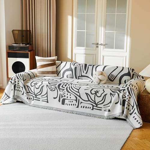 MYSKY HOME Couch Cover for Dogs, Washable Couch Covers, Sofa Covers for Sectional Sofa, Couch Cover 2 Cushion Sofa Dogs Furniture Protector, Chenille Sofa Covers for Pets, 71"x118", Abstract Dark Grey - Image 3