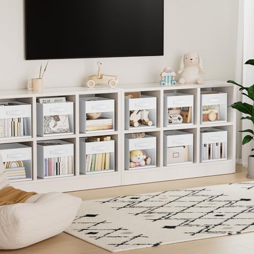 DIMJ Cube Bins, 12.2-Inch Storage Bins Cubes with Window, 6 Packs Collapsible Storage Bins with Handles, Closet Storage Baskets for Organizing Living Room, Office, 6 Pack,White - Image 6