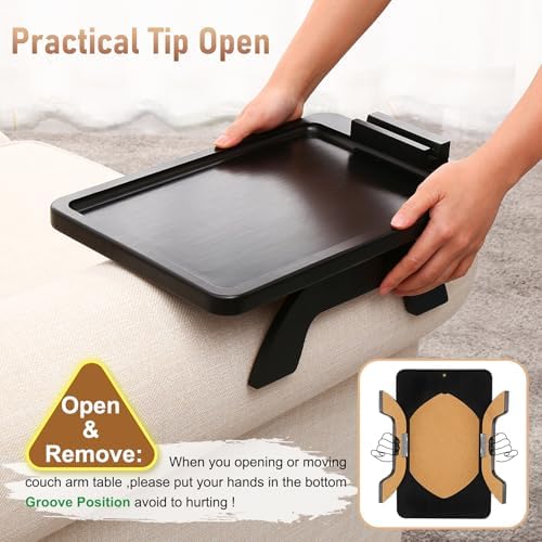SINWANT Large Couch Armrest Table, 15.75"x 11.8" Bamboo Couch Arm Table with 360° Rotating Phone Holder,Foldable Anti-Slip Sofa Arm Tray for Snacks,Drinks,Remotes on Wide Armrest - Image 4