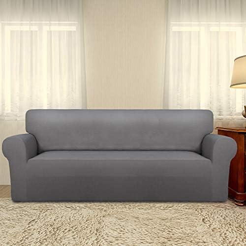 PureFit Stretch Oversized Couch Covers Fleece Sofa Slipcovers Light Gray - Image 2