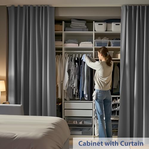 Room Divider Ceiling Mounted Curtains Track Sets Extra Wide Blackout Curtain Flexible Tracks for Bedroom Privacy Partition Separator, 1 Panel Grey Drape and White Rail, W8.3 x H9ft - Image 3