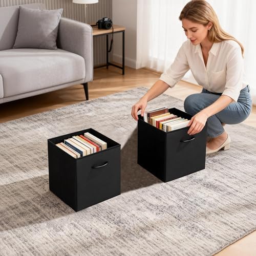 WUIKE 11-Inch Black Storage Cubes, Leather Cube Organizer Bins, 4-Pack - Image 6
