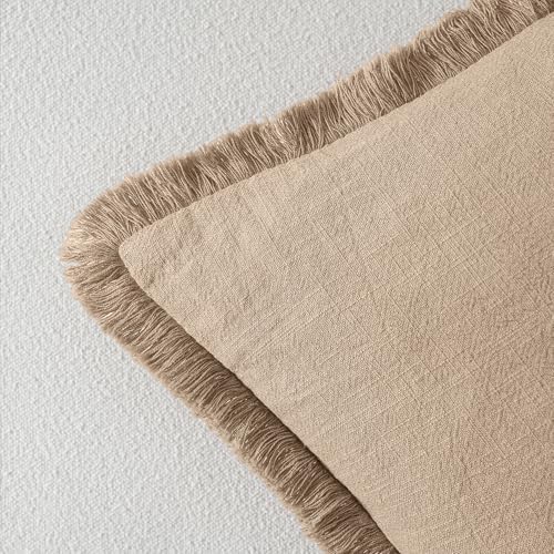 MIULEE Boho Linen Fringe Decorative Throw Pillow Covers Camel 20x20 - Image 3