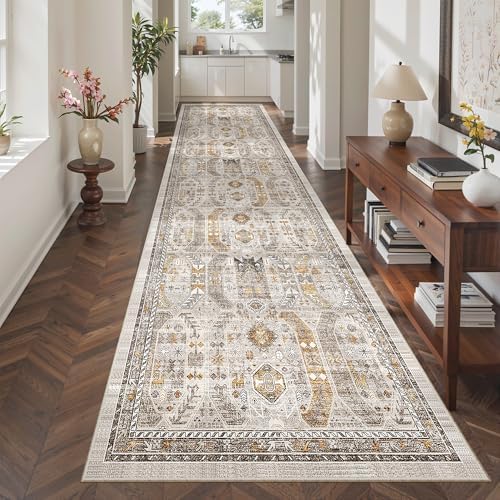 Madane Hallway Runner Rug 3x12 Washable Kitchen Runners 12ft, Brown/Gold - Image 3