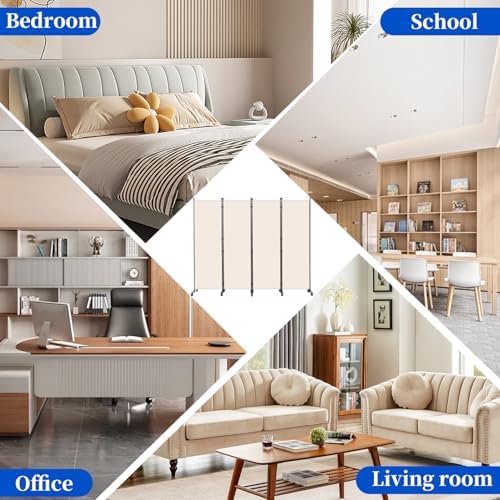 Room Divider 6FT 4 Panel Folding Wall Divider with Lockable Wheels,Beige - Image 7