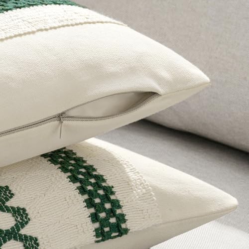 MIULEE Set of 2 Dark Green Boho Decorative Lumbar Pillow Covers 12x20 Inch - Image 5