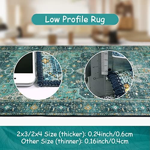 Moynesa Ultra-Thin Washable Vintage Area Rug - 5x7 Large Living Room Rug Boho Oriental Medallion Bedroom Mat Non-Slip Non-Shedding Dining Room Floor Carpet for Home Office, Teal/Mutil - Image 5