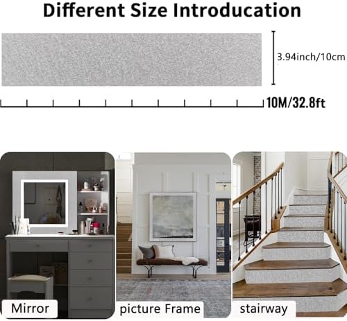 Avinyl 10M Grey Silk Mirror Border Peel and Stick for Bathroom Decor, Waterproof Mirror Frame Tape Peel and Stick Border Trim, Self Adhesive Wallpaper Removable Kitchen Decor 3.93" x 393" - Image 2