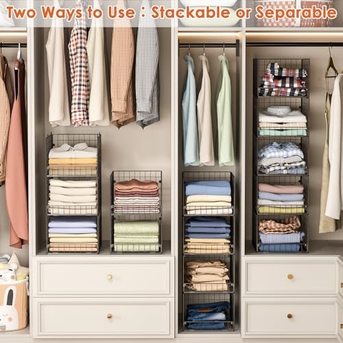 5-Tier Stackable Closet Storage Baskets, Closet Organizers and Storage Shelves, Foldable & Stackable Clothes Storage Bins for Closet System, Closet Shelf Organizer for Home,Black(Patent No. 30022416) - Image 6