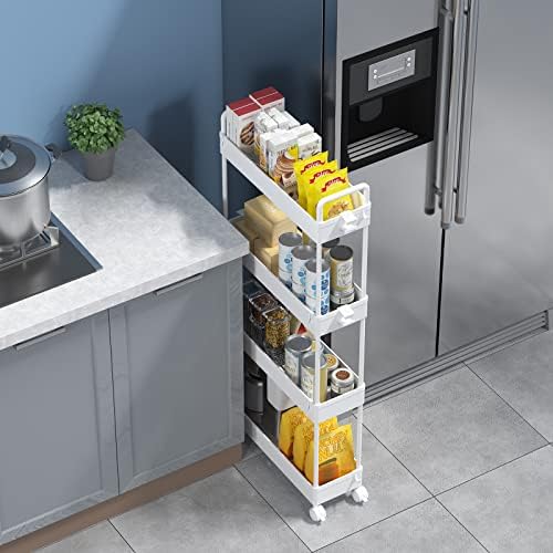 SOLEJAZZ Slim Rolling Storage Cart Skinny Bathroom Organizer, 4 Tier, White - Image 3