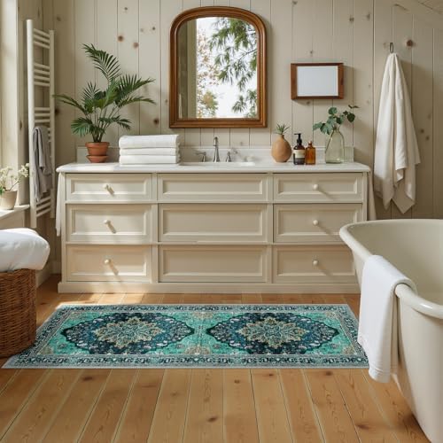 RELEANY Washable Area Rug, Runner 2'x5', Teal by RELEANY