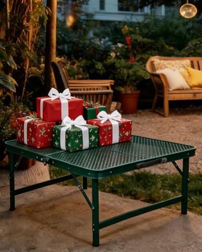Square Folding Card Table with Adjustable Height (12" & 26"), Green Portable Metal Mesh Table for Camping, BBQ, Picnic, Game, Patio & Indoor Use, Fits 2–4 People, Lightweight 7.6 lb, Supports 66 lb - Image 2