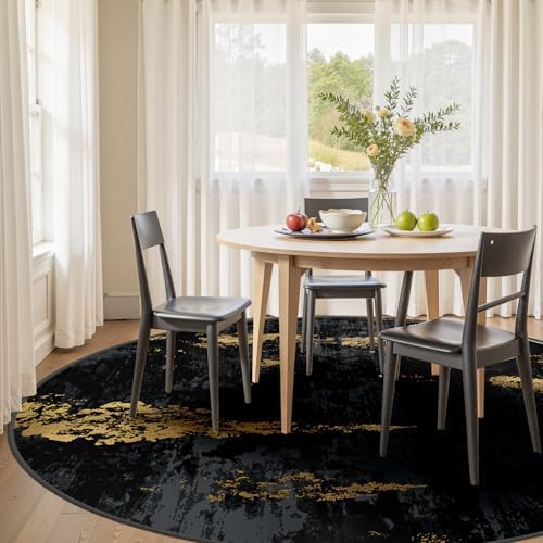 RELEANY Washable Round 8ft Area Rug for Living Room Black Gold - Image 2