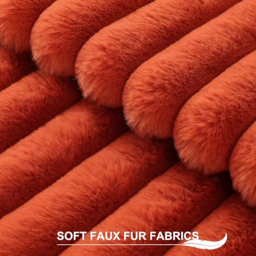 Pallene Faux Fur Fall Decorative Throw Pillow Covers 26x26 Set of 2, Rust - Image 2
