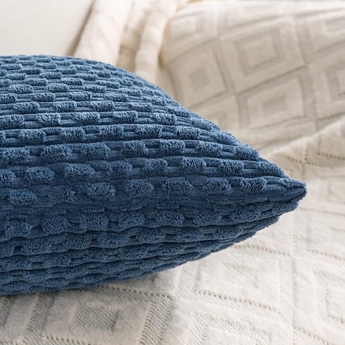Set of 4 Blue Decorative Throw Pillow Covers 20x20 Inch Corduroy Pillow Covers for Bed Couch Sofa Living Room Soft Square Cushion Cases - Image 6