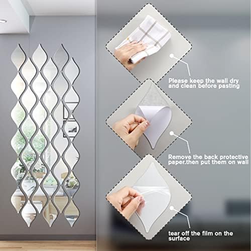 Weysat 30 Pcs Mirror Decals 3D Tear Drop Acrylic Wall Sticker Decor, Silver - Image 3