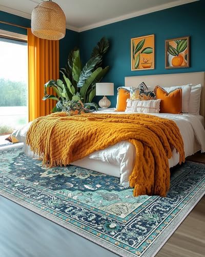 RELEANY Washable Area Rug, 6'x9', Teal - Image 3