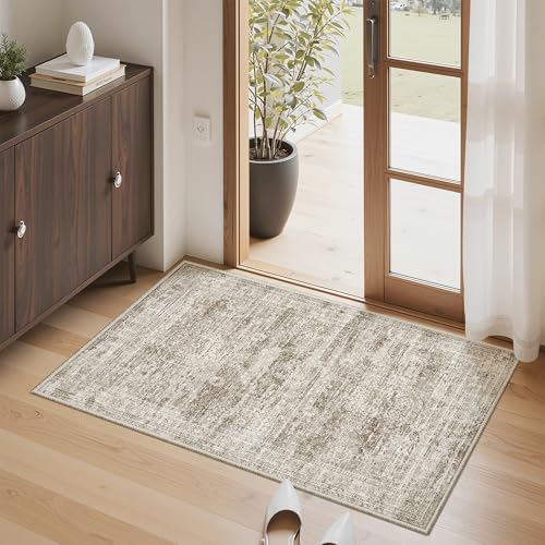Soalmost 2x3 Washable Rugs for Kitchen, Entryway, Small Area Rug Brown - Image 2