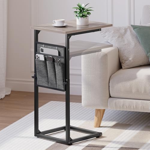 Vagusicc C-Shaped End Table, Small Side Table for Couch, Sofa Table Adjustable Height End Tables Living Room, Bedside Slide Under Couch Table for Sofa, TV Tray Table with Metal Frame for Bedroom, Grey - Image 2