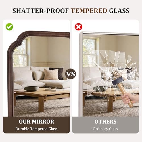 WallBeyond 28" x 40" Wood Bathroom Mirror for Wall Mounted, Rustic Rounded Corner Vanity Mirror for Entryway, Living Room or Bedroom Home Decorative [28" x 40" Walnut Color] - Image 5