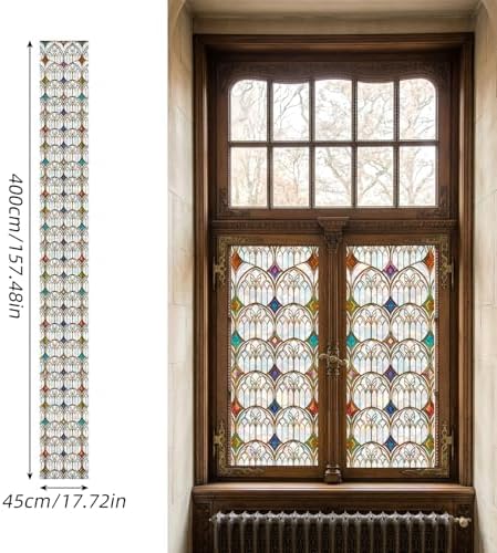 Window Privacy Film Stained Glass, 6 Pcs Gothic Rainbow Window Privacy Films Stickers with Installation Tools, Vintage Film Sticker Decals for Home Bathroom Glass Decorations 17.7 x 157.5 inches - Image 6