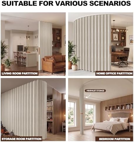 JILRON Accordion Partition Curtain with Ceiling Track - Space-Saving Room Divider, Tool-Free Installation(Off-White 100" W x 84" L-Pack of 1) - Image 2