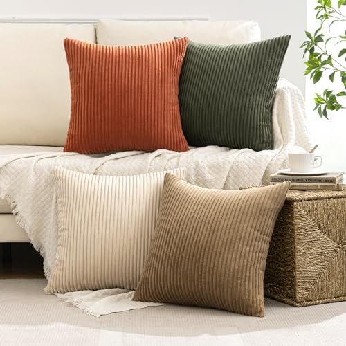 MIULEE Fall Corduroy Decorative Throw Pillow Covers Rust-Olive Green 16x16 - Image 2