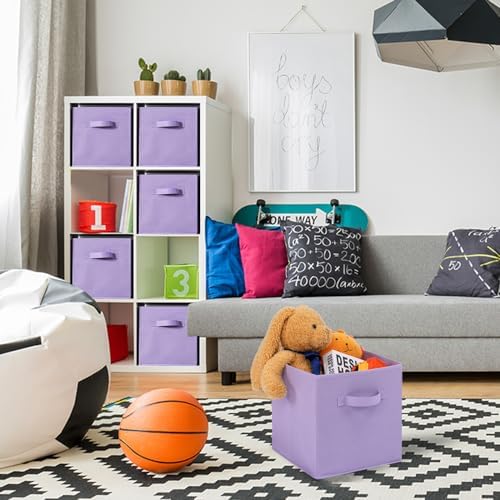 Stero Fabric Storage Bins 6 Pack Fun Colored Durable Storage Cubes with Handles Foldable Cube Baskets for Home, Kids Room, Closet and Toys Organization Purple - Image 6