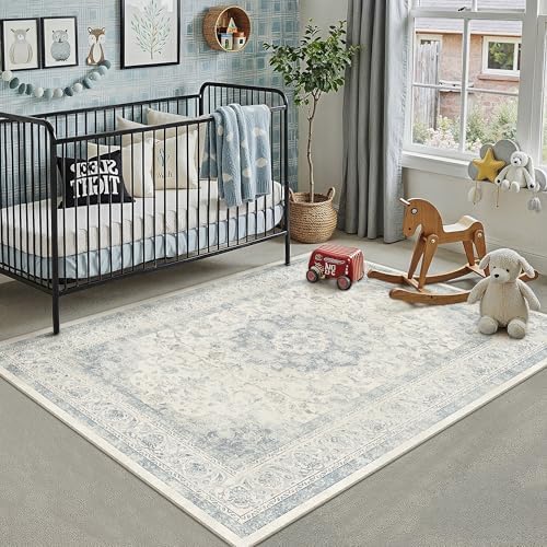 3x4 Blue Washable Area Rug Non Slip Vintage Carpet - Image 3