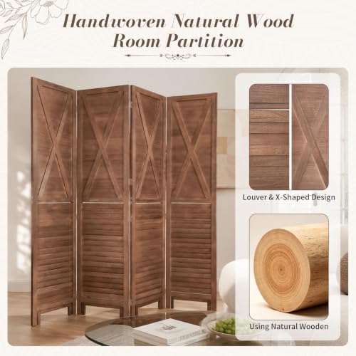 Wood Room Divider 4 Panel Folding Privacy Screen,2-in-1 Design Wall Divider - Image 6