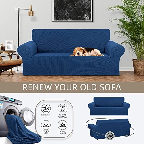 KEKUOU Stretch Loveseat Couch Cover, 2 Cushion Couch Slipcover,Classic Blue - Image 3