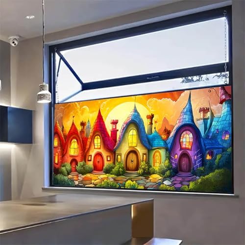 HOMETITUTE Colorful Fantasy Village Window Cling 39.3x17.7 Inch PVC - Image 7