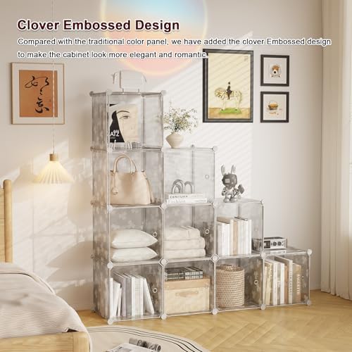 C&AHOME Clover Embossed Storage Organizer with Doors 10-Cube Shelf White - Image 5