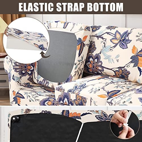 SearchI Stretch Sofa Cover Printed Couch Cover, Floral Pattern 3 Pieces Loveseat Slipcover with 2 Separate Cushion Cover, Washable Furniture Protector for Living Room(Loveseat, Flower Pattern) - Image 4