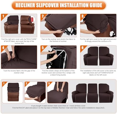 VANSOFY Stretch Recliner Couch Cover, Slipcover, Dark Coffee, 3 Seater - Image 6