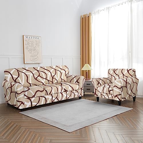 SearchI Stretch Sofa Cover Printed Couch Cover, Floral Pattern 4 Pieces Sofa Slipcover with 3 Separate Cushion Cover, Washable Furniture Protector for Living Room(Sofa, Khaki) - Image 5