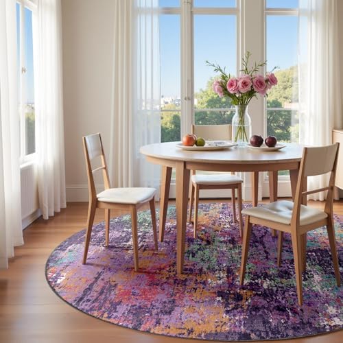 RELEANY Washable Round 6ft Area Rug for Living Room Purple Multi - Image 2