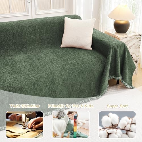 MYSKY HOME Oversized Sofa Covers Couch Covers for 3 Cushion Couch Sofa Pet Friendly, L Shaped Couch Cover Sectional Couch Cover Non Slip Furniture Protector for Kids, 91"x150", Moss Green - Image 3
