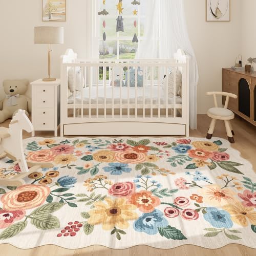 DUKINO 5x7 Area Rugs for Bedroom, Floral Washable Rug Non Slip Beige Yellow - Image 5