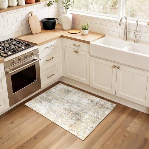 RELEANY Washable 2'x3' Abstract Area Rug for Living Room Neutral Brown - Image 3