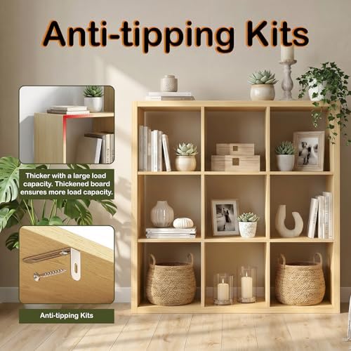 WannabeMyself【2026 Wooden Thick Frame】 9 Cube Storage Organizer with Anti-Tipping Kits, Reversible Open Back Book Shelf,Bookcase for Living Room,Bedroom,Entrance Hall,Office,11.6×36.3×36.3,Oak Color - Image 4