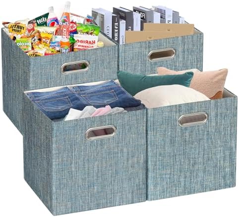 Posprica Storage Boxes, Foldable Organiser Cube Basket Bin, Thick and Heavy Duty (28×28×28cm/4pcs, Teal) by Posprica