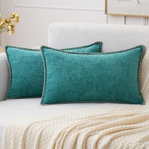 MIULEE Decorative Lumbar Throw Pillow Covers 12x20 Inch Teal 2 Pack by MIULEE