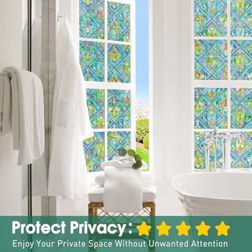 Beautyhero 320 Window Privacy Film, Faux Stained Glass Window Film Heat Blocking 99% Anti UV, Removable 3D Colorful Decorative Caschew Glass Covering,16.9"*118.1" - Image 2