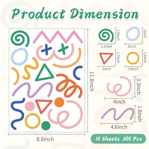 AOWDIAO 200 Pcs Geometric Wall Decals - Peel and Stick, Waterproof Vinly Colorful Wall Stickers for Kids Room, Playroom and Nursery - Image 2