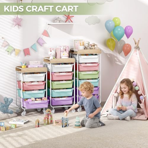SYKIARIOL Rolling Utility Storage Cart,4 Labeled Ice Cream Colored Drawers - Image 2