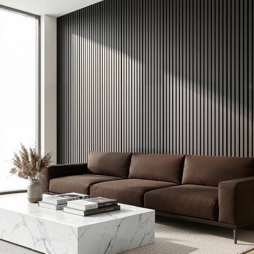 Acoustic Wall Panels, 2 Pack Wood Slat Wall Panel, Soundproof Wall Panels, 3D Textured Wall Decor for Ceiling and Wall, 47.2" x 23.6", in Black Oak Finish - Image 4