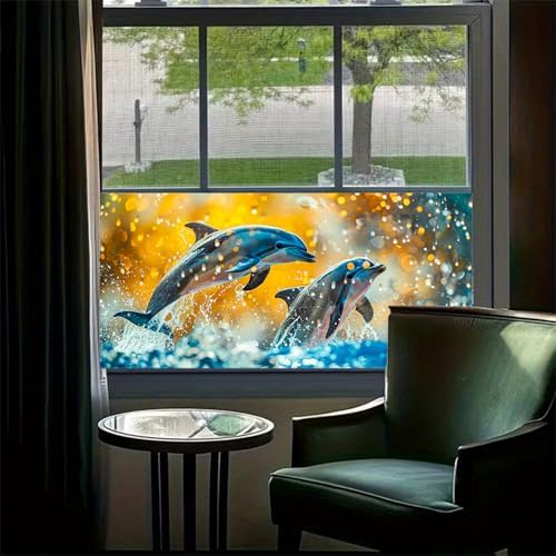 HOMETITUTE Dolphin Ocean Animal Privacy Window Film 39.3x17.7 Inch PVC - Image 2