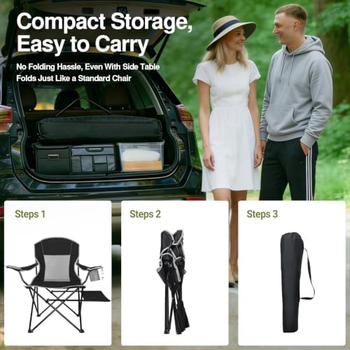 XGEAR 2-Pack Camping Chairs 350LBS Heavy Duty Folding Chair with Side Table - Image 6