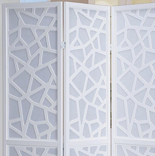 Roundhill Furniture Giyano 4 Panel Screen Room Divider, White Screen with White Frame - Image 4